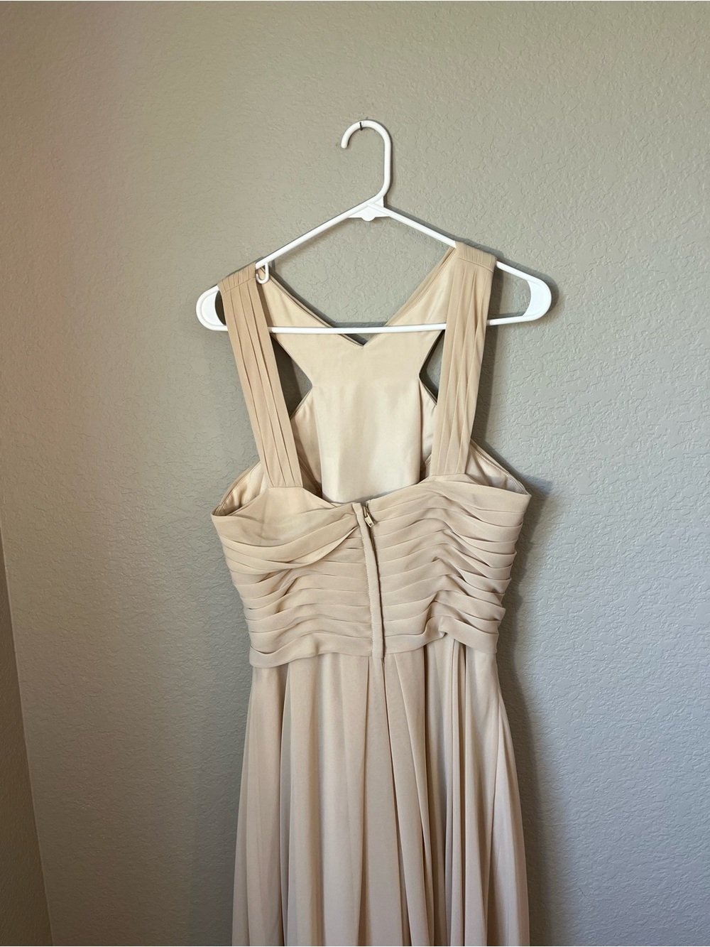 Azazie A12 Champagne Chiffon Pleated Cross Front Maxi Bridesmaid Formal Gown - Picture 6 of 14